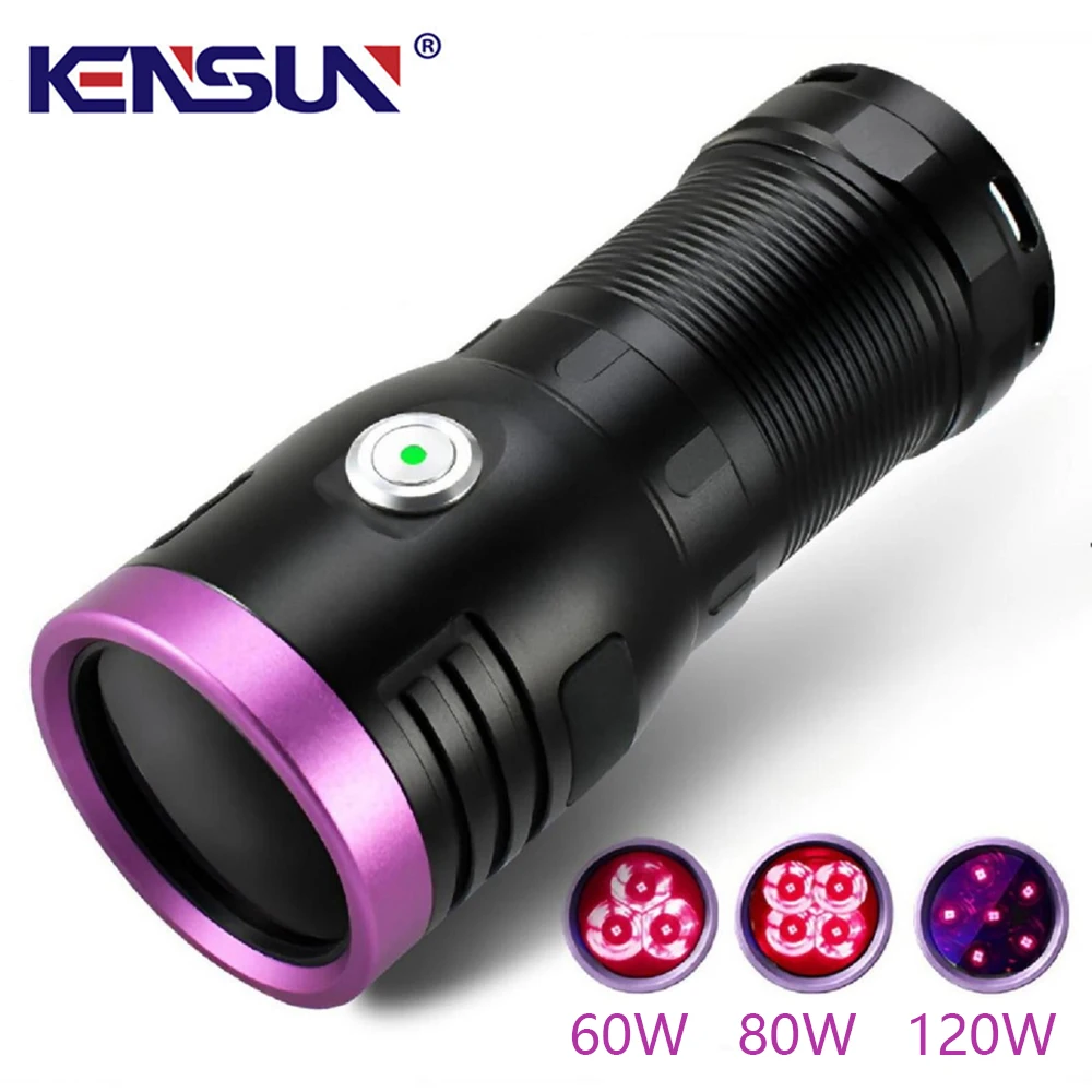 365NM Ultraviolet Lamp 120W High Power LED Flashlight USB Rechargeable UV Detection Torch Black Mirror Purple Light Lantern