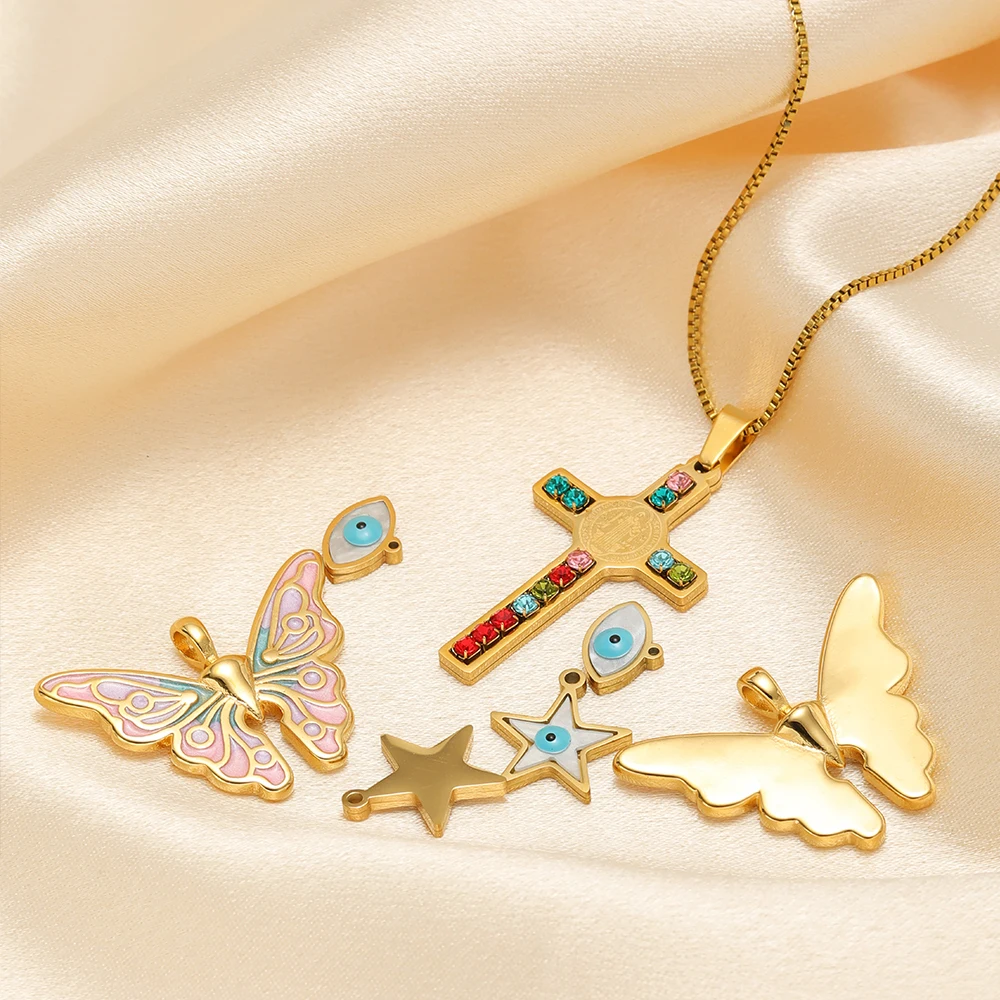 5pcs/lot Stainless Steel Enamel Star Butterfly Charms Cross Pendants Bulk DIY Women Jewelry Making Earrings Necklace Accessories view 6