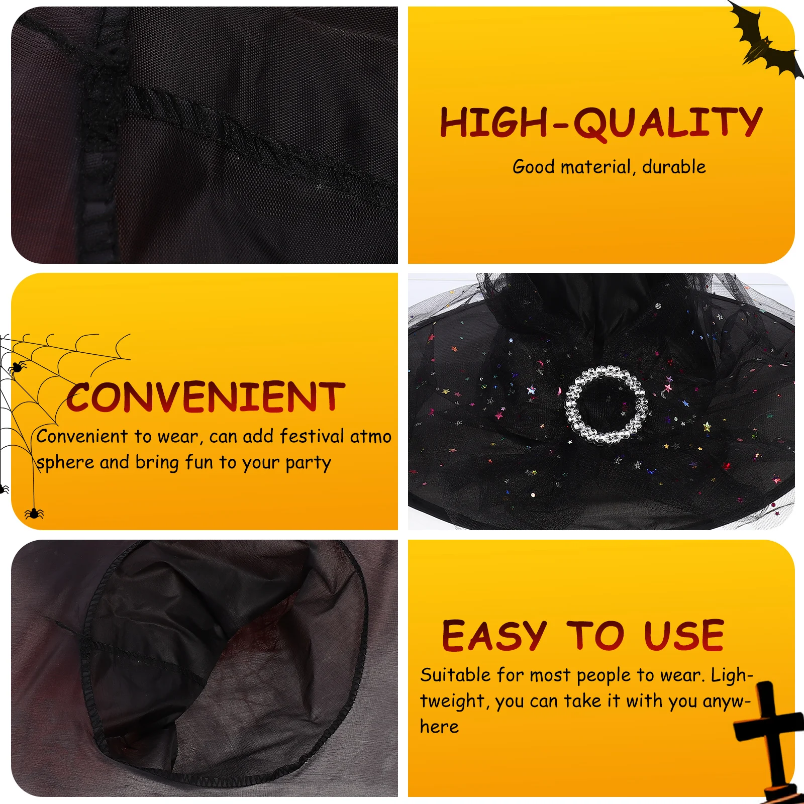 

2Pcs Witch Hat Costumes Halloween Black Hats Party Accessories Cosplay Decorations Festival Holiday