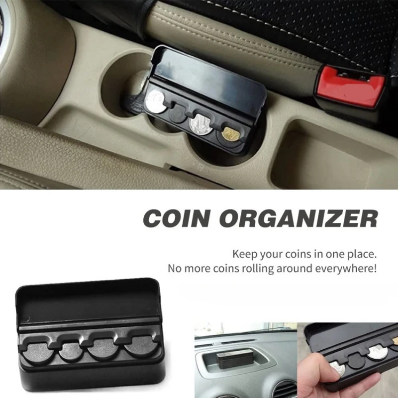 Black Plastics Car Coin Organizer Case Loose Change Money Storage Box Container Money Coin Holders Organizer Moeda 4 Grid,2024