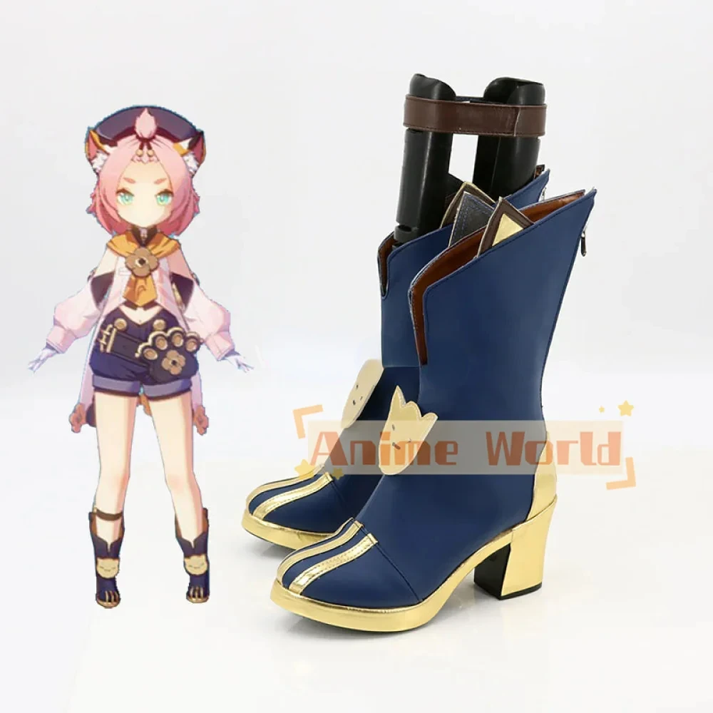 Genshin Impact Diona Blue Shoes Cosplay Boots Halloween Carnival Boots Custom Made