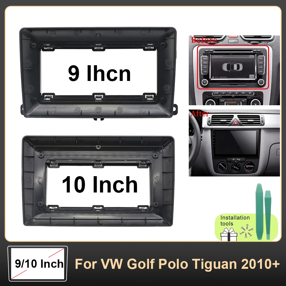 9/10 Inch Car Radio Fascia Panel Kit CANBUS Box Wiring Harness Adapter For VW Golf Polo Tiguan 2010+ Android Dash Fitting Frame