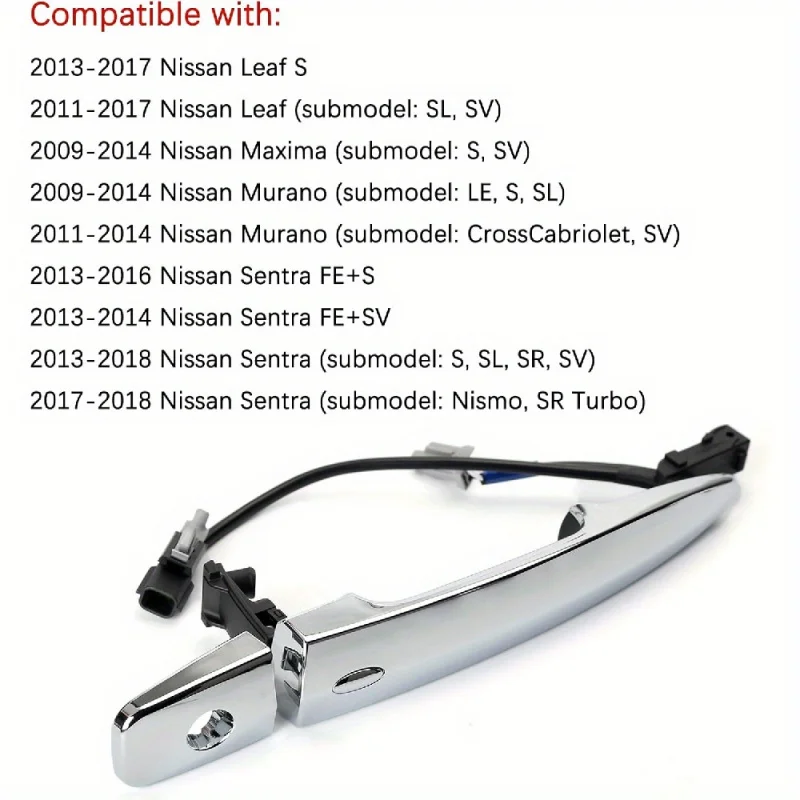 Exterior Chrome Door Handle Front Left Driver Side, for Nissan Sentra Maxima Murano Leaf Replace 806469N00A 806451AA0A