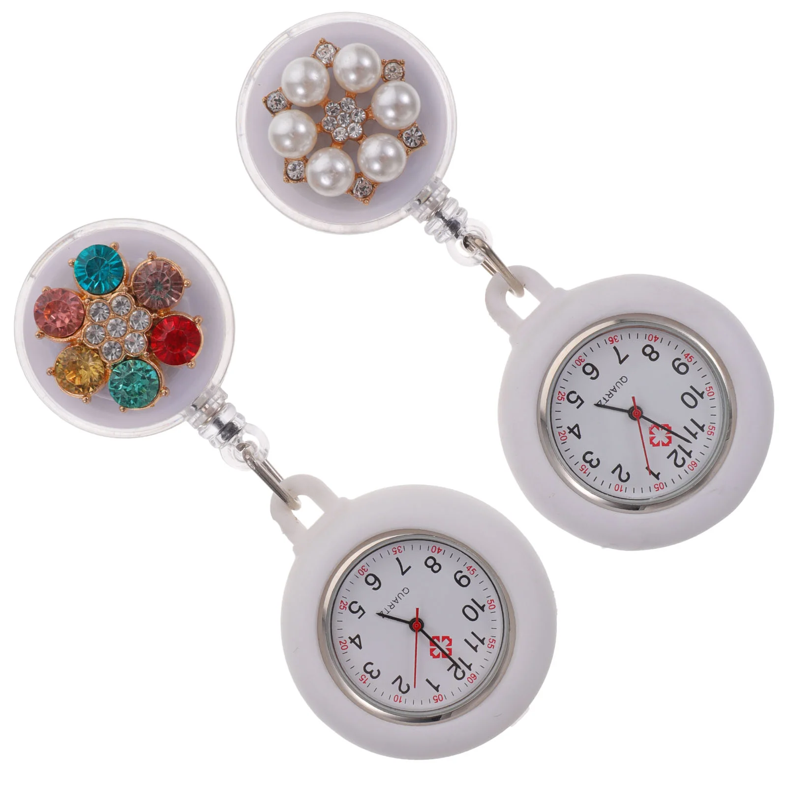 

2 Pcs Nurse Pocket Watch Clip Fashion Nurses Hanging Decorative Watches for Rhinestones Delicate Fob Women