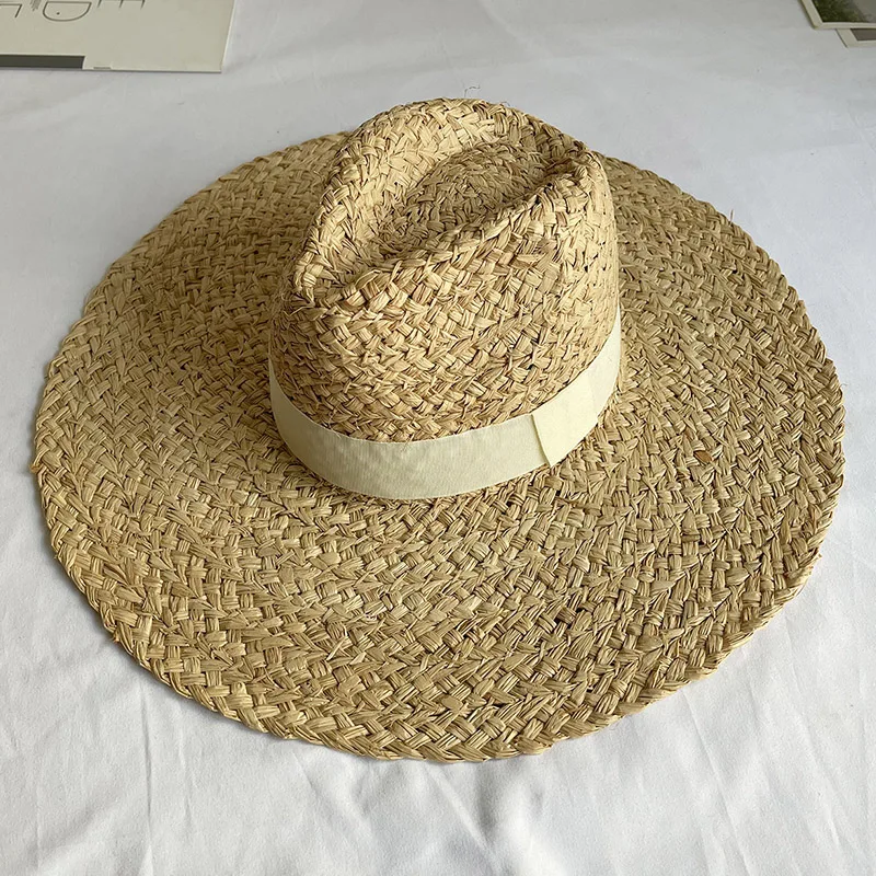 Fashion Handmade Women Summer Hat Wide Brim Raffia Hat Sun Protection Floppy Straw Hat Foldable Beach Hats Kentucky Derby Hat