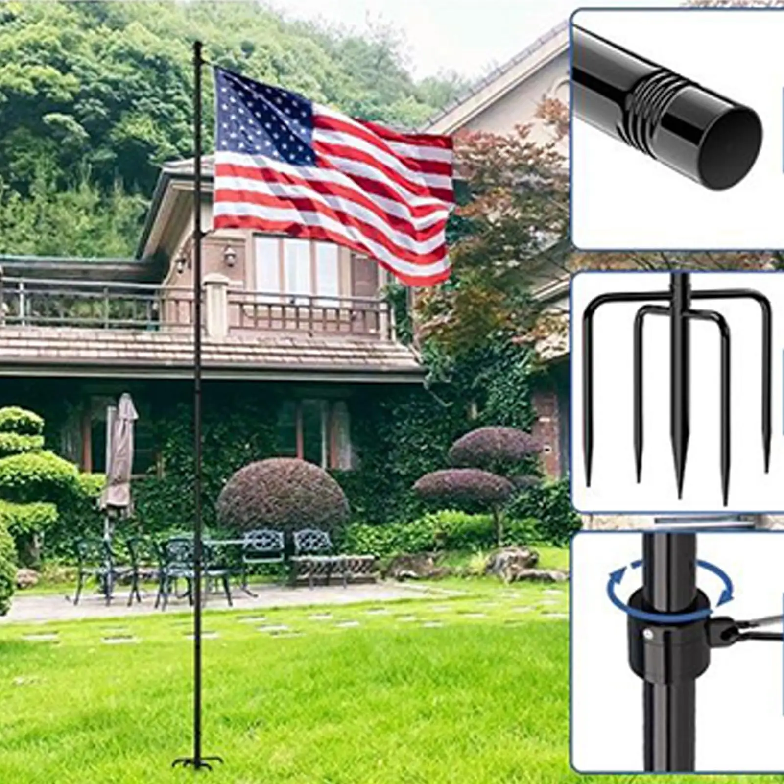 In Ground Flag Pole Outdoor Yard Flagpoles Heavy Duty Flag Pole Holder For Homeowner Patriot Veteran Front Yard Backyard Garden