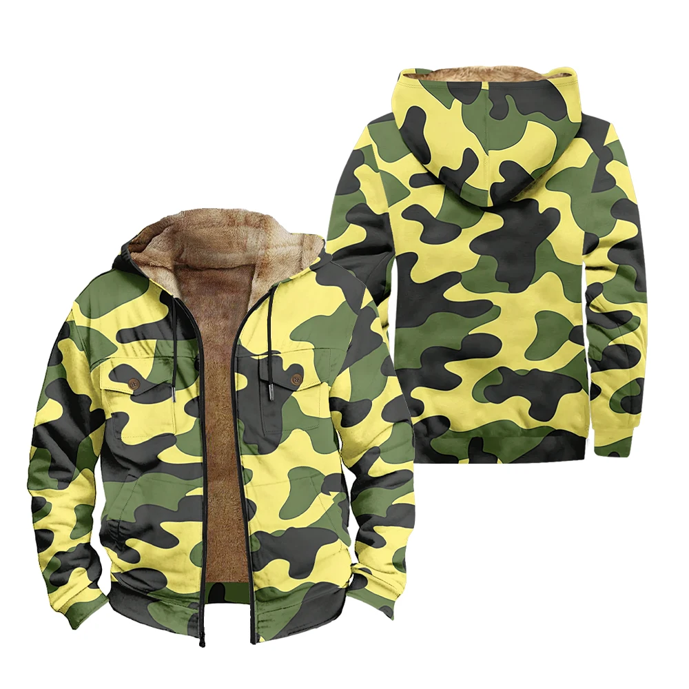 เสื้อโค้ทพาร์กาลายพรางทหารสำหรับผู้ชาย ฤดูหนาว มีฮู้ด ซิปหน้า มีกระเป๋า เหมาะสำหรับล่าสัตว์ ชาวนา สตรีทแวร์ เสื้อคลุมกันหนาว