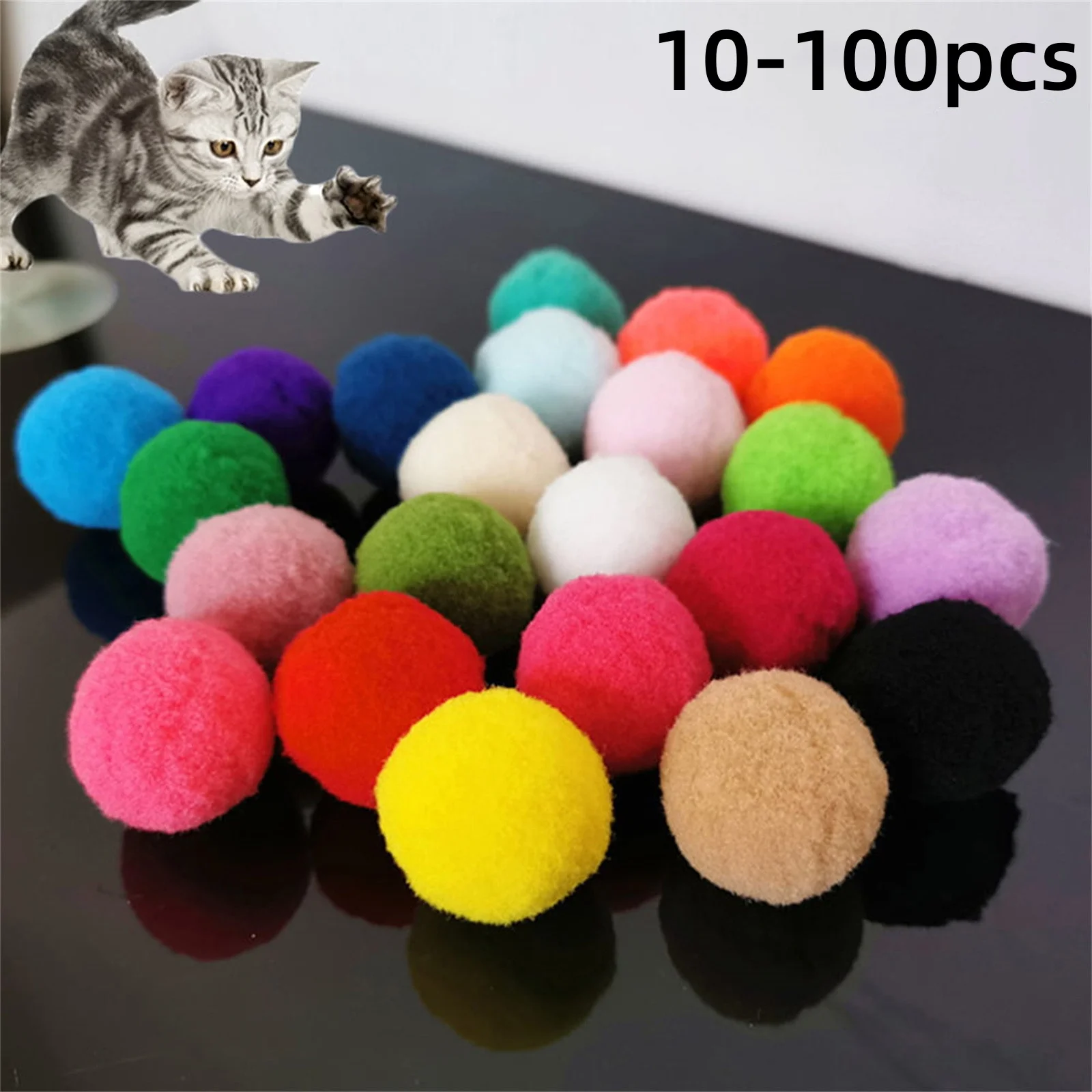 10/50/100Pcs Cats Polyester Plush Balls Interactive Play Training Toy Cat Toy Ball Creative Colorful Interactive Cat Chew Toys