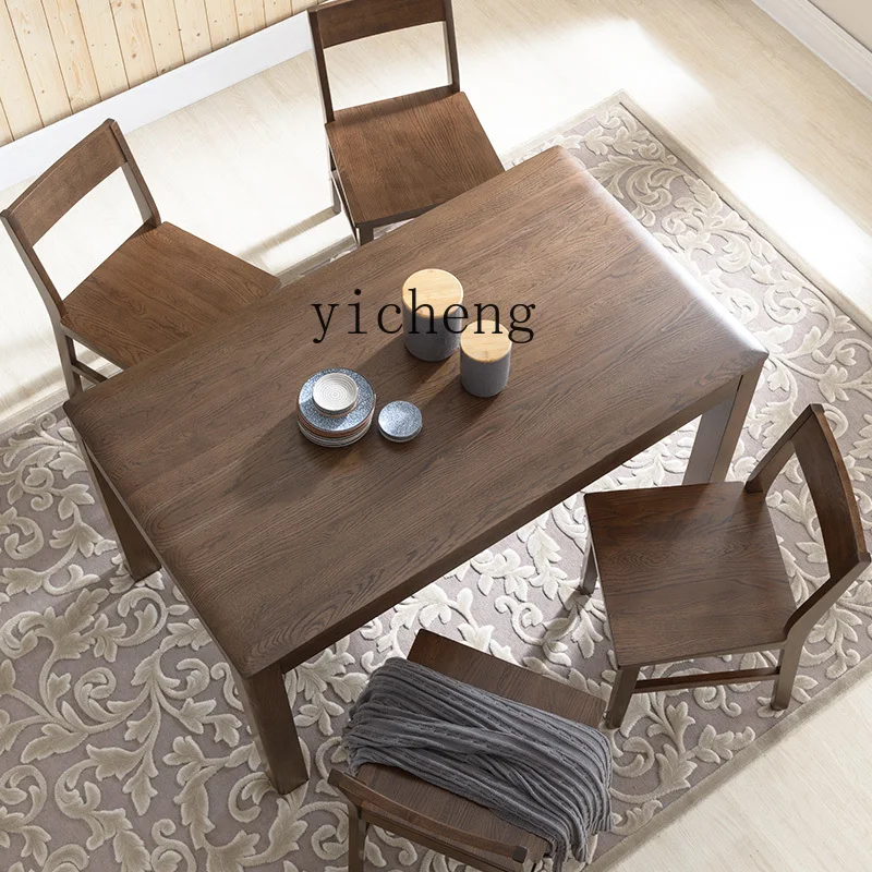 ZF Solid Wood Dining Table Oak One Table Four Chairs Dining Tables and Chairs Set Simple