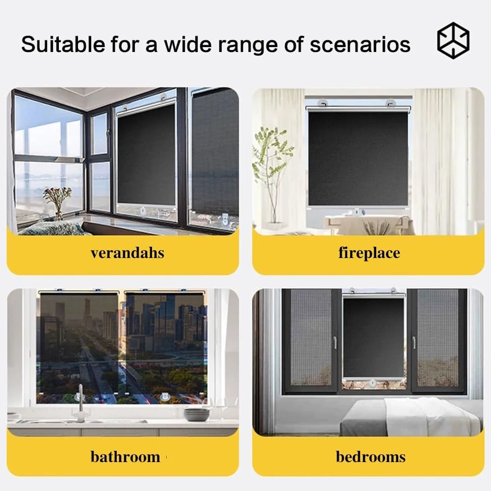 Blackout Roller Shades for Window No Drill Privacy Curtain Cordless Blind Shade with Suction Cups Thermal Insulated Window Cover