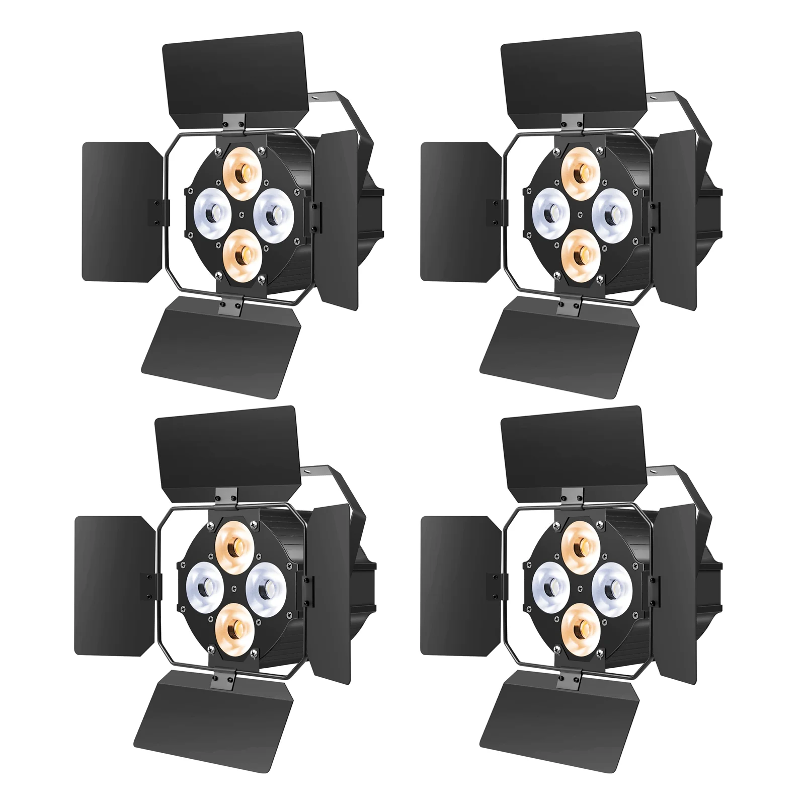 Yiflamefly 4 Stück 120W 4-Augen-COB-Par-Scheinwerfer mit BarnDoor-Bühnenbeleuchtung, DMX-Scheinwerfer für Hochzeiten, Partys, Shows, KTV, Bars, Nachtclubs