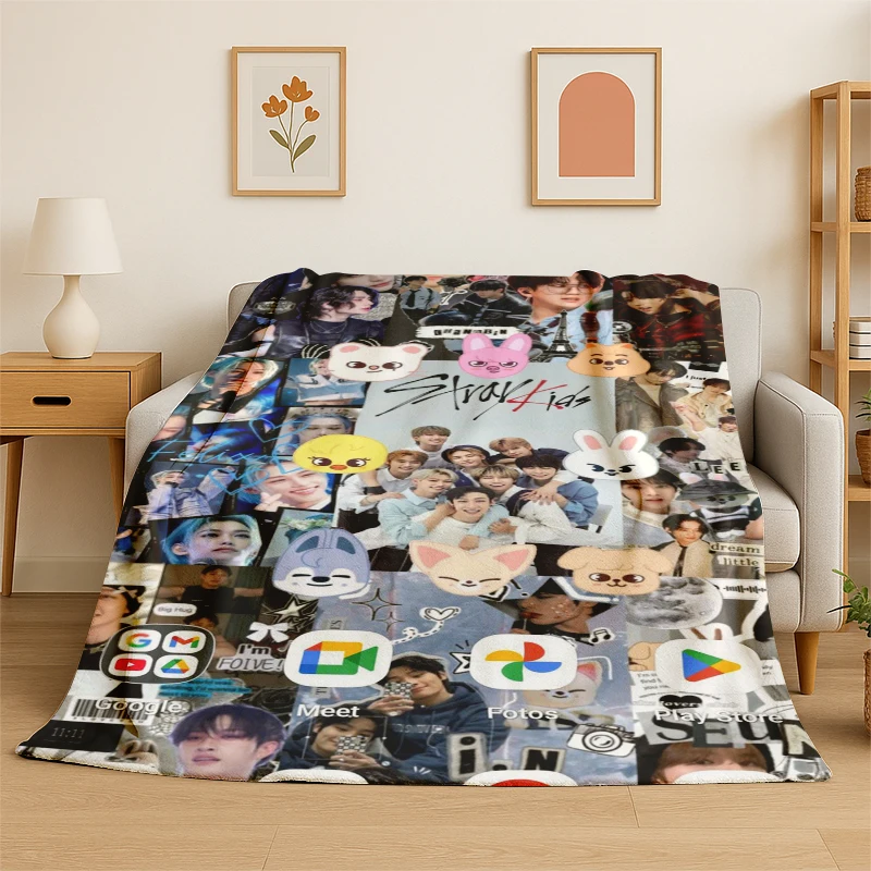 Kpop Stray Kids Music Star Flanelldecke, weiche, warme Überwurfdecke für Schlafzimmer, Wohnzimmer, Bett, Reisen, Camping, Picknick, Geschenk