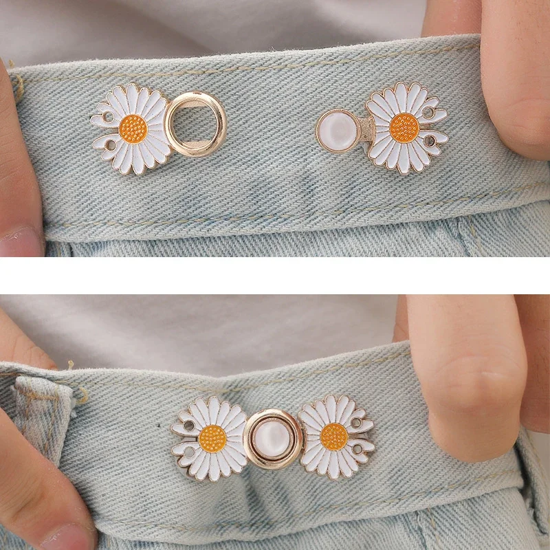 Detachable Metal Pins Fastener Pants Pin Retractable Daisy Button Sewing-Free Buckles for Jeans Perfect Fit Reduce Waist DIY