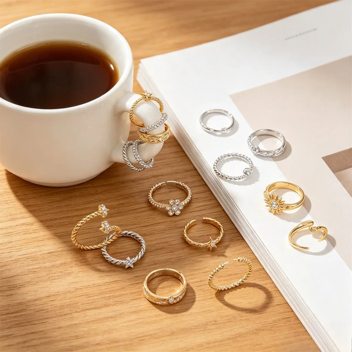 Brass Gold Plated CZ Half Hole Bezel Open Ring Blank DIY Pearl Inlay Finger Ring Jewelry Findings