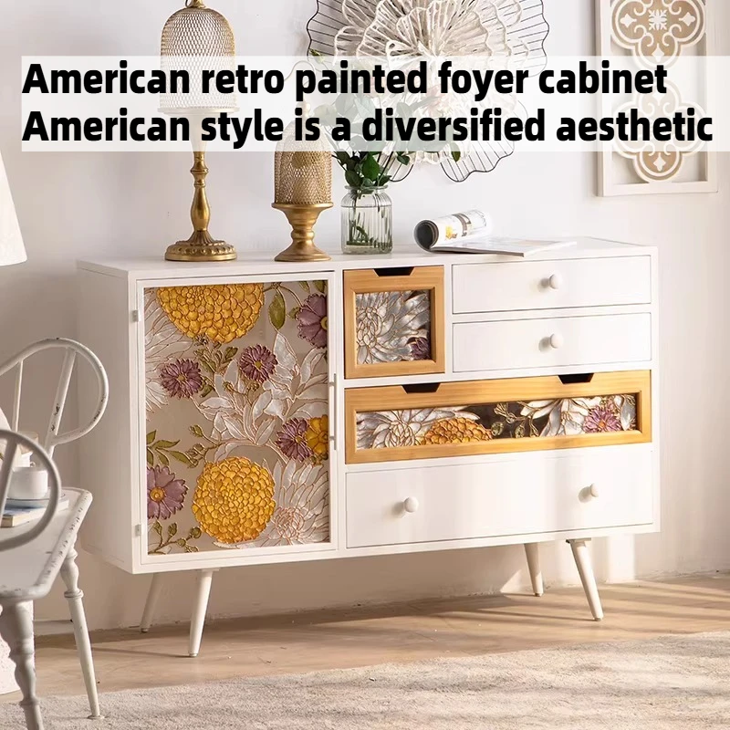 5-tier Wooden French Cabinets Retro Glass Door Modern Cabinet Shelf Organizer Cabinets Bedroom Luxury Living Room Furnitures