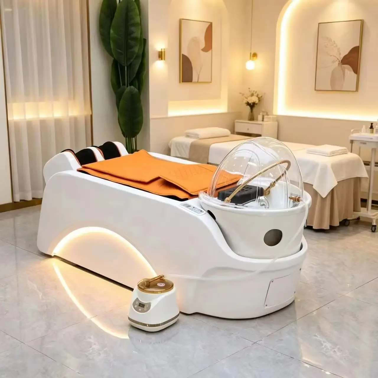 

Professional Hair Washing Bed With Water Circulation System, Modern Spa Shampoo Bed for Salon Use, Equipped With Back Massage