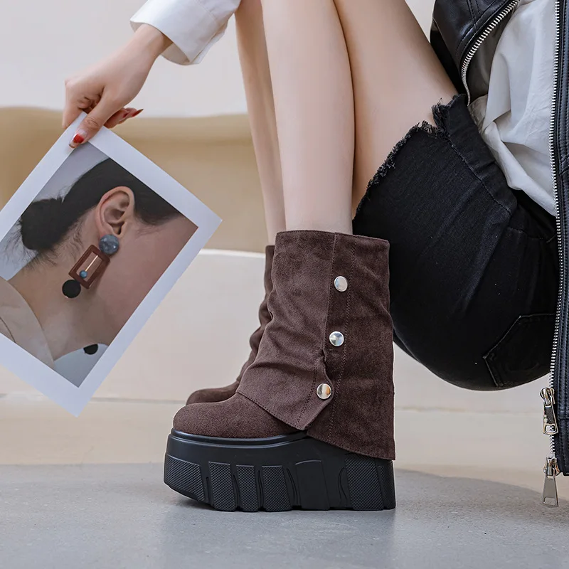 Fujin 14cm Women Ankle Boots Microfiber Leather Waterproof Warm