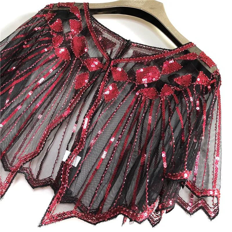 

Винтажная шаль 1920-х годов с блестками, короткая накидка из бисера, женская вечерняя накидка, пончо, плечи в стиле Гэтсби, вечерние сетчатое болеро, прикрывающий шарф, топ