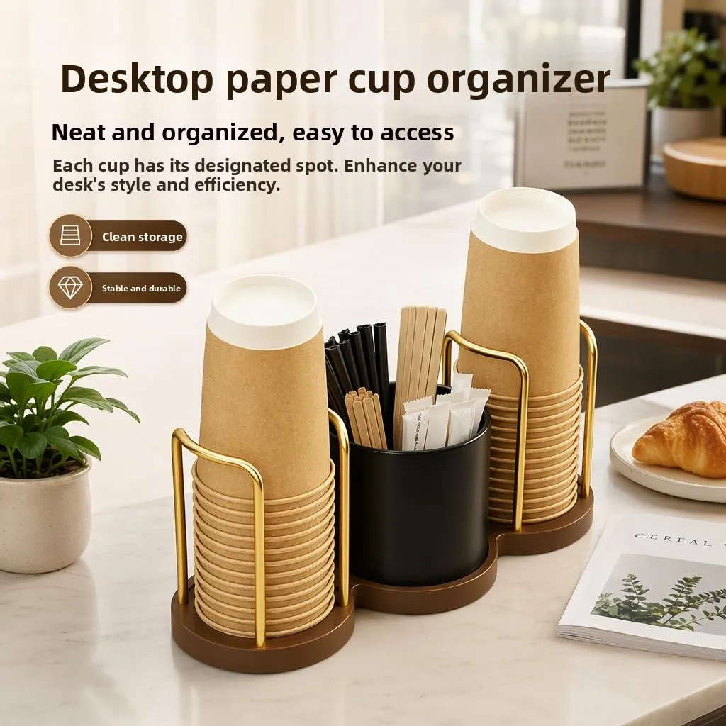 

Simple Disposable Cup Holder Desktop Paper Cup Rack Tea Cup Organizer Storage Shelf Embedded Installation Classic Style