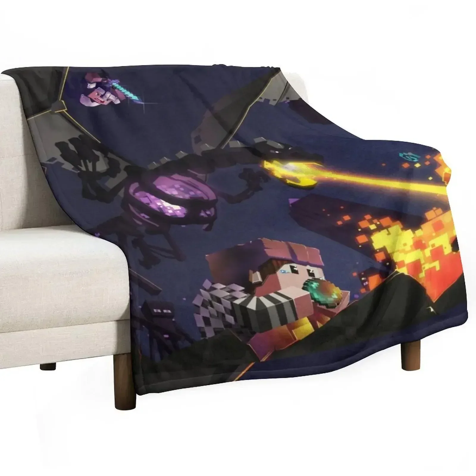 Epic Ender Dragon Battle Throw Blanket For Decorative Sofa Sofa Throw Blankets