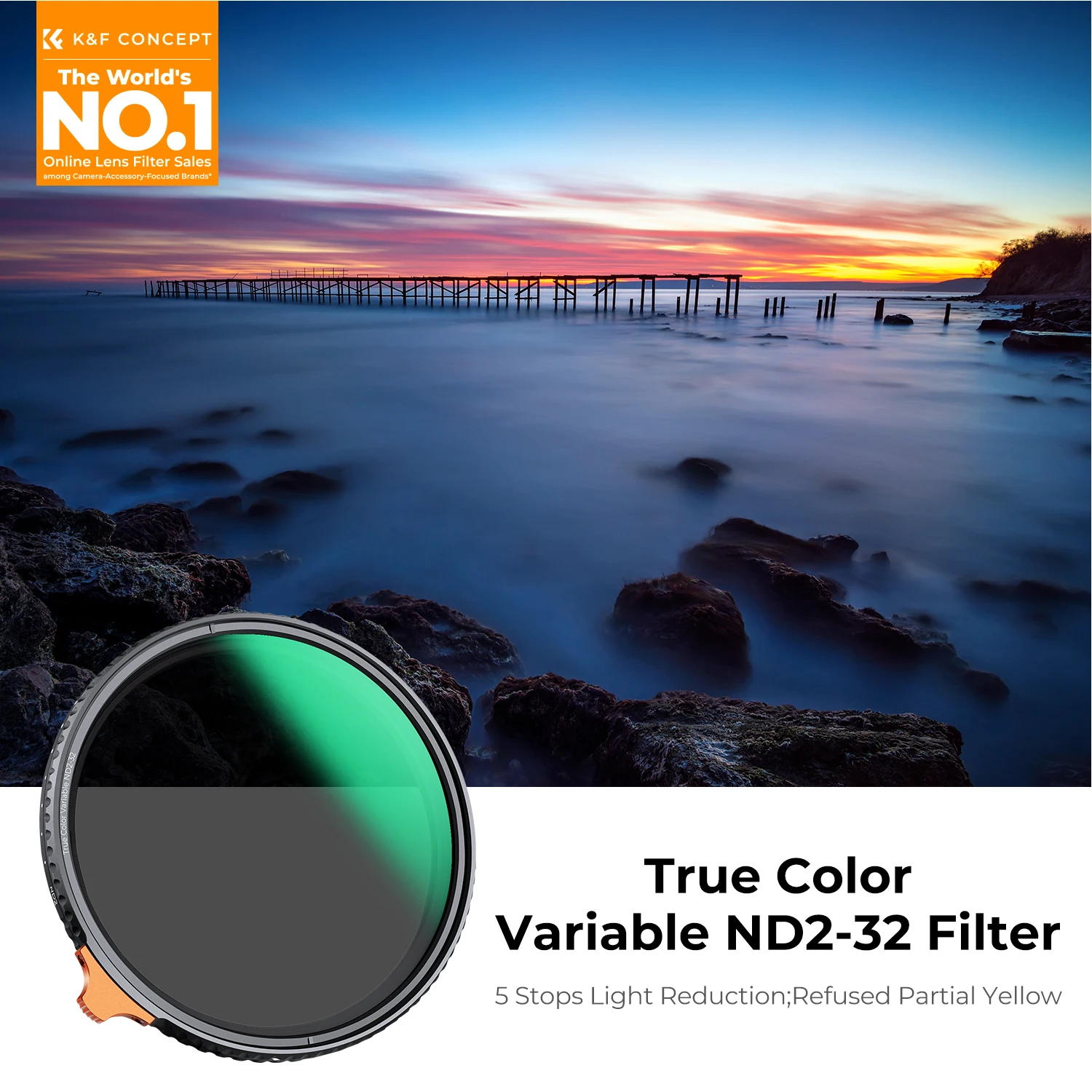 K&F CONCEPT True Color Variable ND2-32 (1-5 Stops) Lenses Filter 28 Multi-Layer Adjustable Neutral Density Filter Nano-X Series