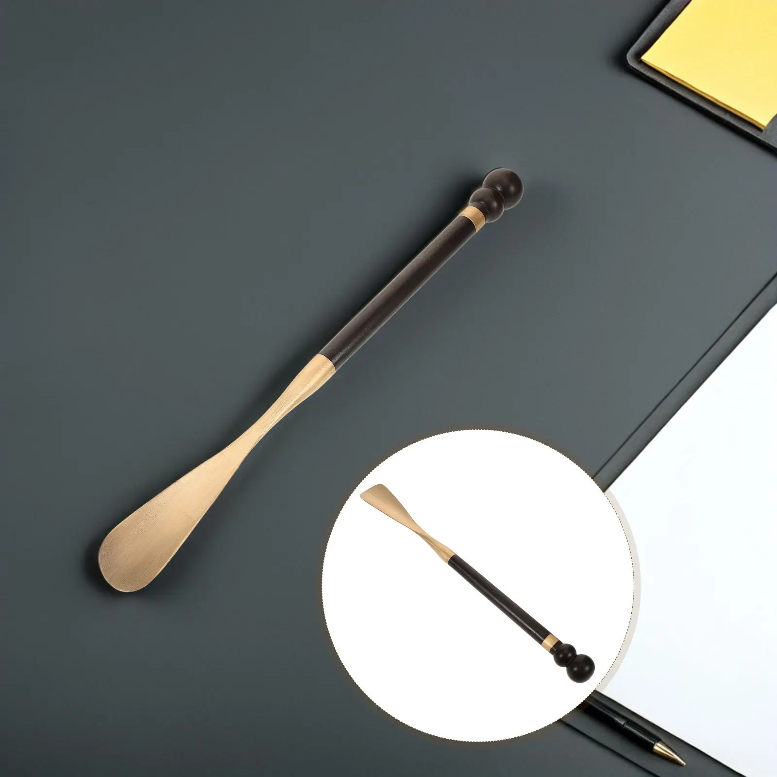 

Рожок для обуви из черного эбенового дерева, 35 см (13,78 дюйма), с латунной головкой, длинной ручкой и нескользящим захватом, помощник для надевания обуви для пожилых людей и беременных