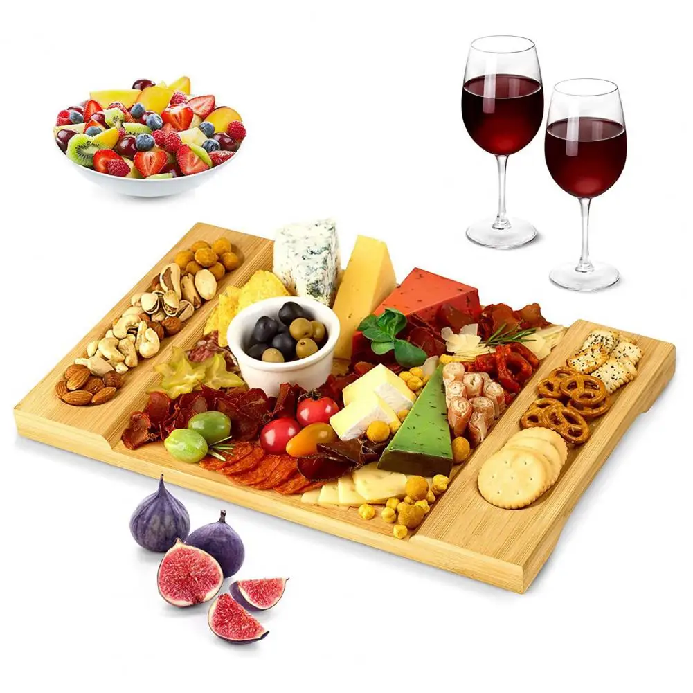 Eco-friendly Cutting Board Bamboo Chopping Board with Grooves Personalized Charcuterie Cheese Board Food Serving for Kitchen
