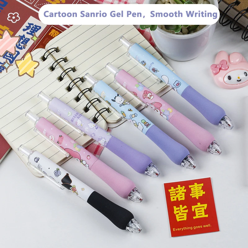 6Pcs Sanrio Hello Kitty Kuromi Melody Decompression Gel Pen Cartoon Anime Quick-drying Neutral Pens Student Stationery Gifts