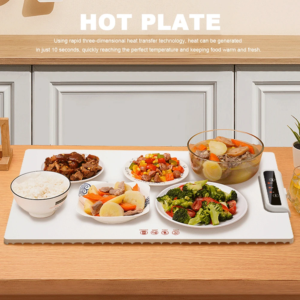 

Electric Heating Tray with Adjustable Temperature Smart Warming Plate Silicone Fast Heating for Home Buffets Restaurants