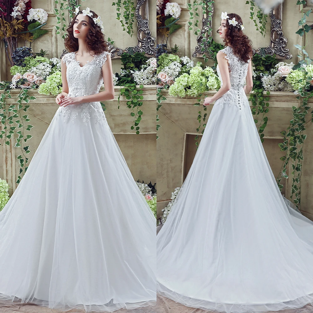 Customized V-neck Floor Length Court Train Beaded Buttons Vestidos Elegantes Para Mujer Para Una Boda Luxury Evening Dress Robe