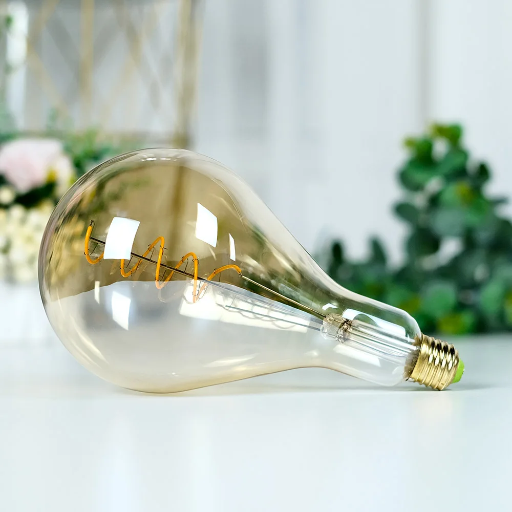 TIANFAN Vintage Led Bulb A130/PS42 Edison Bulb 4W Dimmable 220-240V E27 Spiral Filament Decorative Light Bulb Yellow Warm