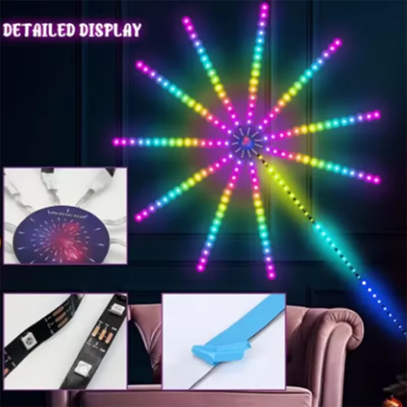 Hot‑selling Bluetooth APP Firework LED Strip Lamp, Sound‑Activated Rhythm Marquee Atmosphere Light for New Year Festival Decor