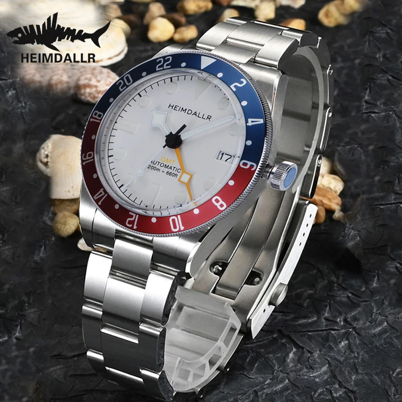 HEIMDALLR GMT Mannen NH34 Automatisch Mechanisch Horloge Bidirectionele Bezel 20Bar Waterdicht Saffier BGW9 Lichtgevende Duikhorloge