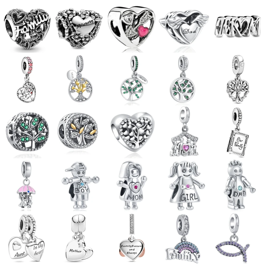 Nuovo 925 Sterling siltring Family Tree Mom Dad Charm of ley 925 catena in rilievo Fit braccialetto Pandora originale gioielli da donna fai da te