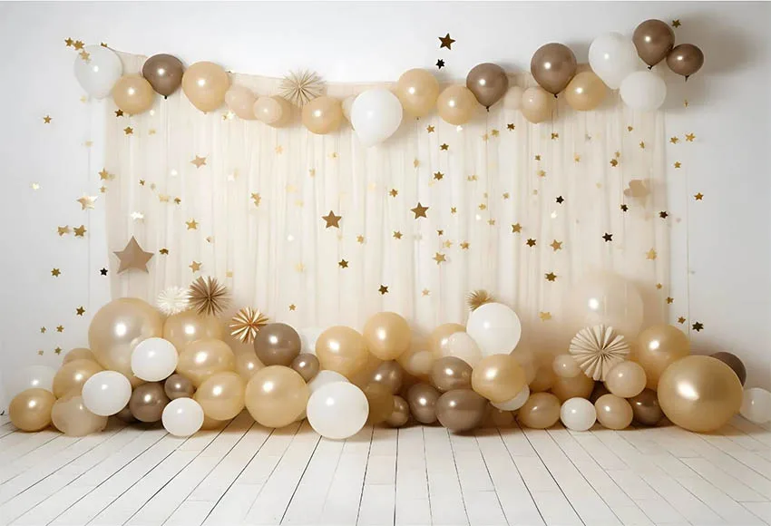 Mehofond-子供の写真の背景、ゴールドホワイトバルーン、ケーキスマッシュの装飾、星の壁、床の背景、写真スタジオ、誕生日パーティー