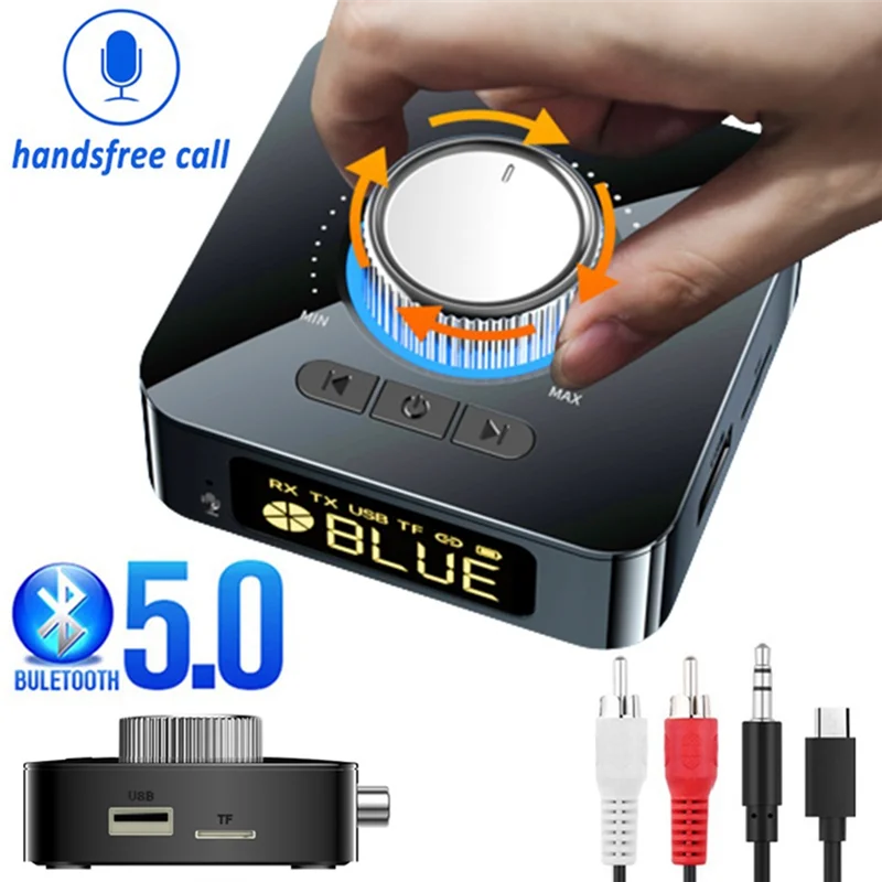 Receptor e transmissor Bluetooth sem fio, kit mãos livres, áudio estéreo, conector AUX de 3,5mm, LED, BT 5.0, TV, carro