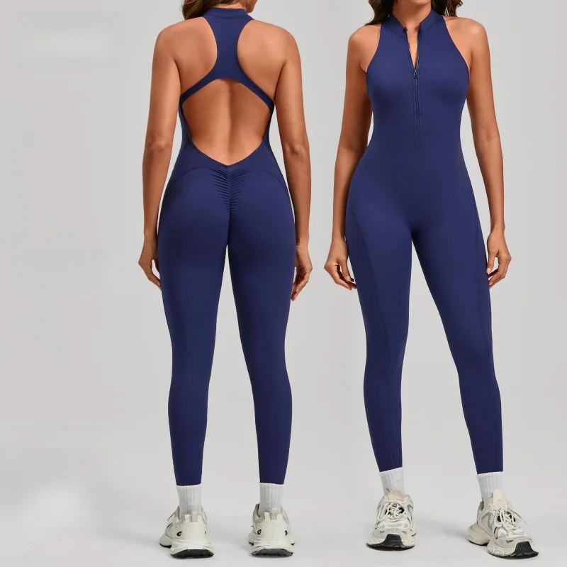 Spring Summer One-piece Zippered Yoga Jumpsuit Beauty Back Running Fitness Gym Clothes Woman Bodysuit Workout Clothes Sportswear