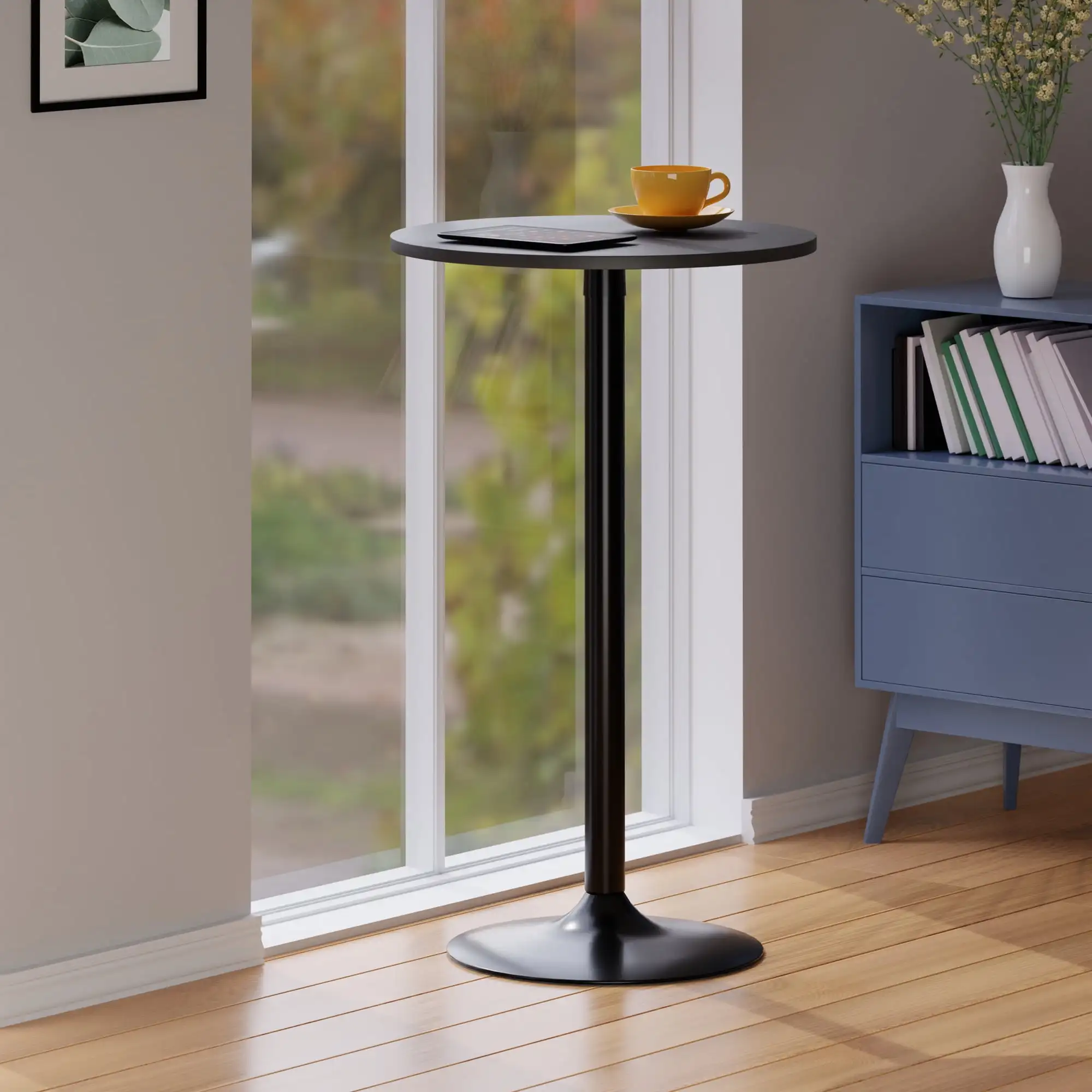 Slate Gray Finish Pub Bistro Bar Table Round Cocktail Table Kitchen Dining Table