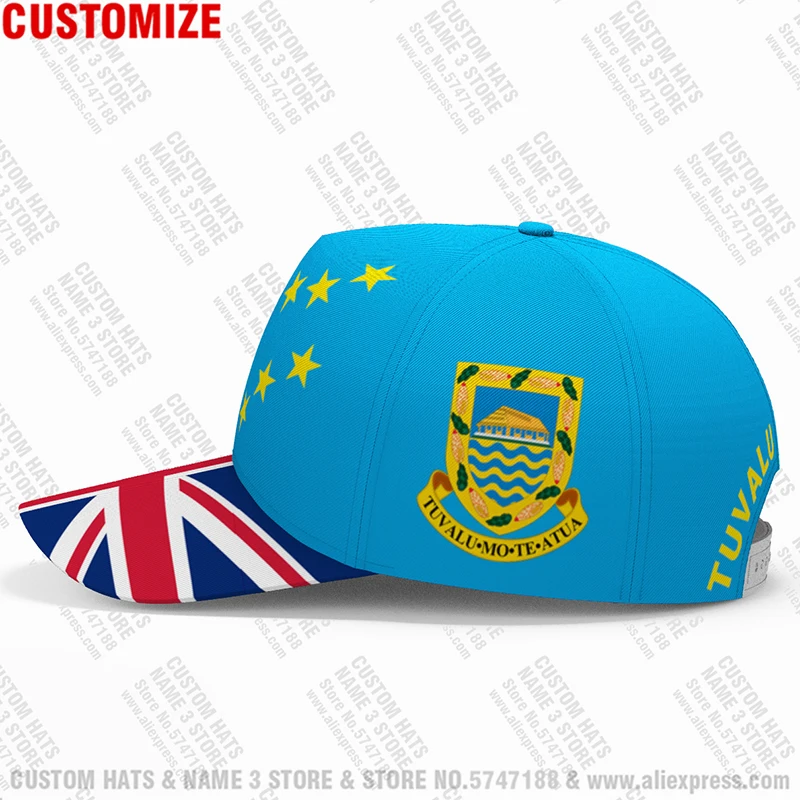 Tuvalu Youth Free Custom Made Name Number Team Logo Casual Hats Tuv Country Travel Tunisie Nation Tuvaluan Flags Baseball Caps