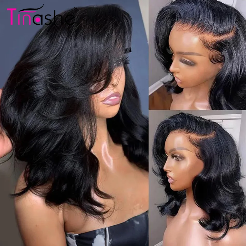 Tinashe Yaki Loose Wave Glueless Wig Pre-Layered Cut Short Wig C-Side Part 6×5 HD Lace Closure Wig Natural Hairline 100% Human Hair Wigs