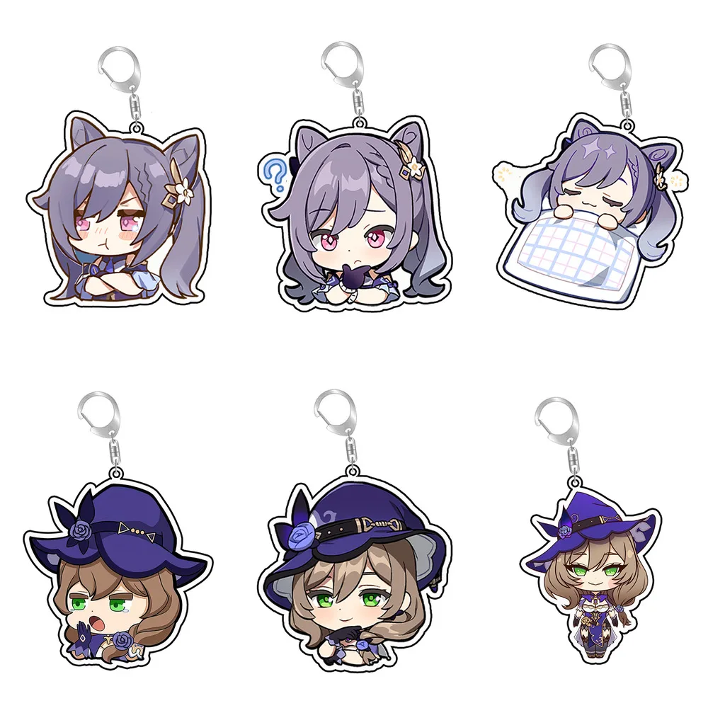 Genshin Impact Anime Figure Key Chain Ring Cute Keqing Lisa Cartoon Keyring Backpack Charms Customized Acrylic Keychain