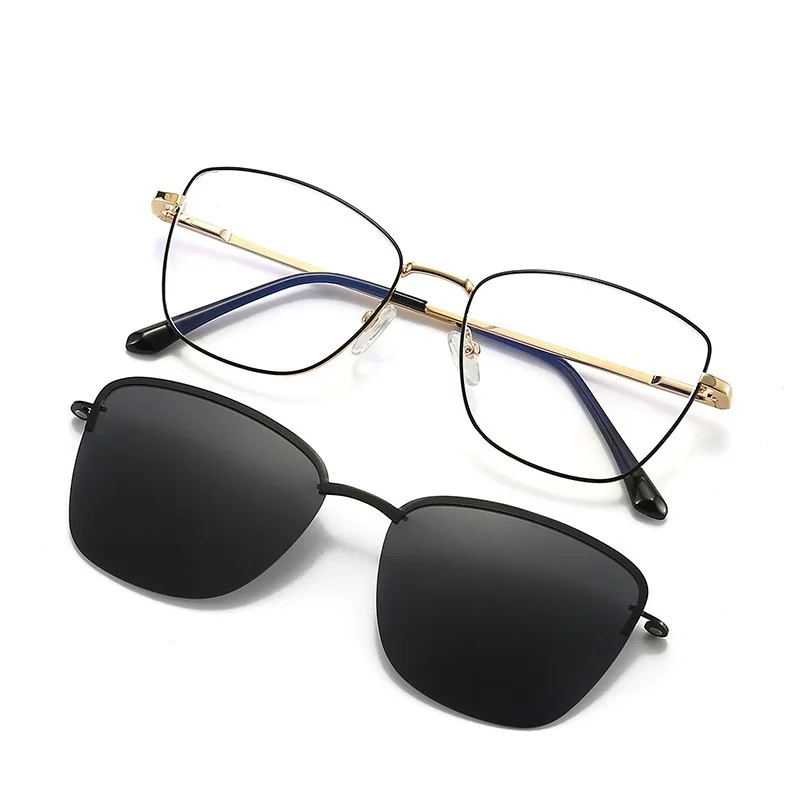 COHK Fashion Square Women Sunglasses 2 In 1 Clip On Magnet Sun Glasses Polarized UV400 Metal Eyeglass Frame Prescription Eyewear