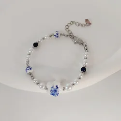 Chinese Style Ceramics Beads Bracelets for Women Ethnic Heart Personality Classic Bracelet Jewelry Bangle Accessories Party Gift