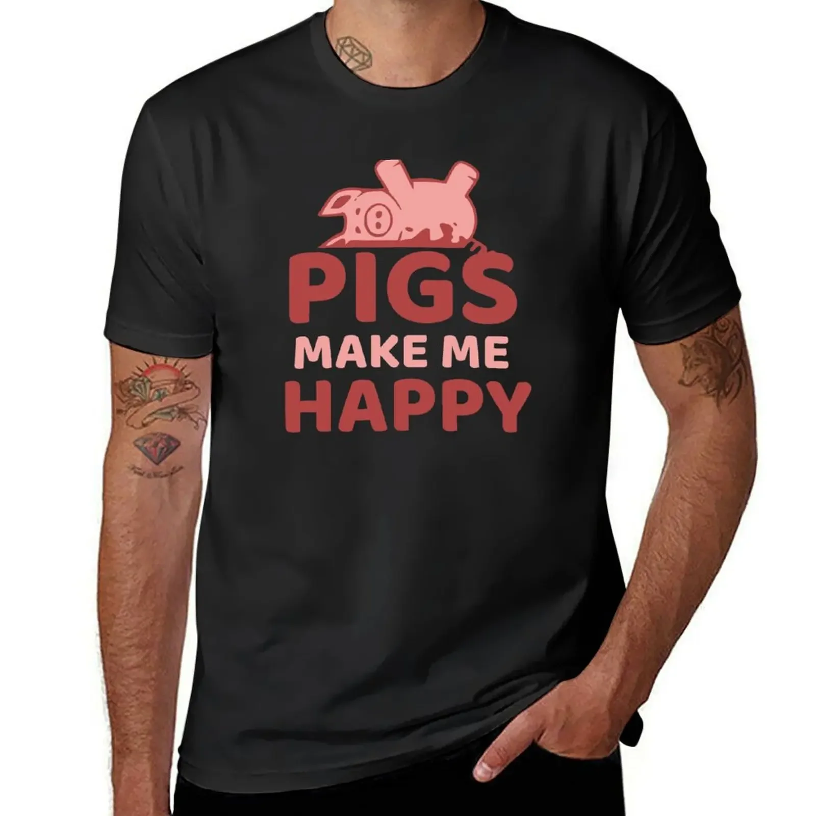 เสื้อยืดลายกราฟิกของ pigs Make Me Happy เสื้อยืดลายบาสเก็ตบอลเสื้อยืดวินเทจแชมเปี้ยนชาย