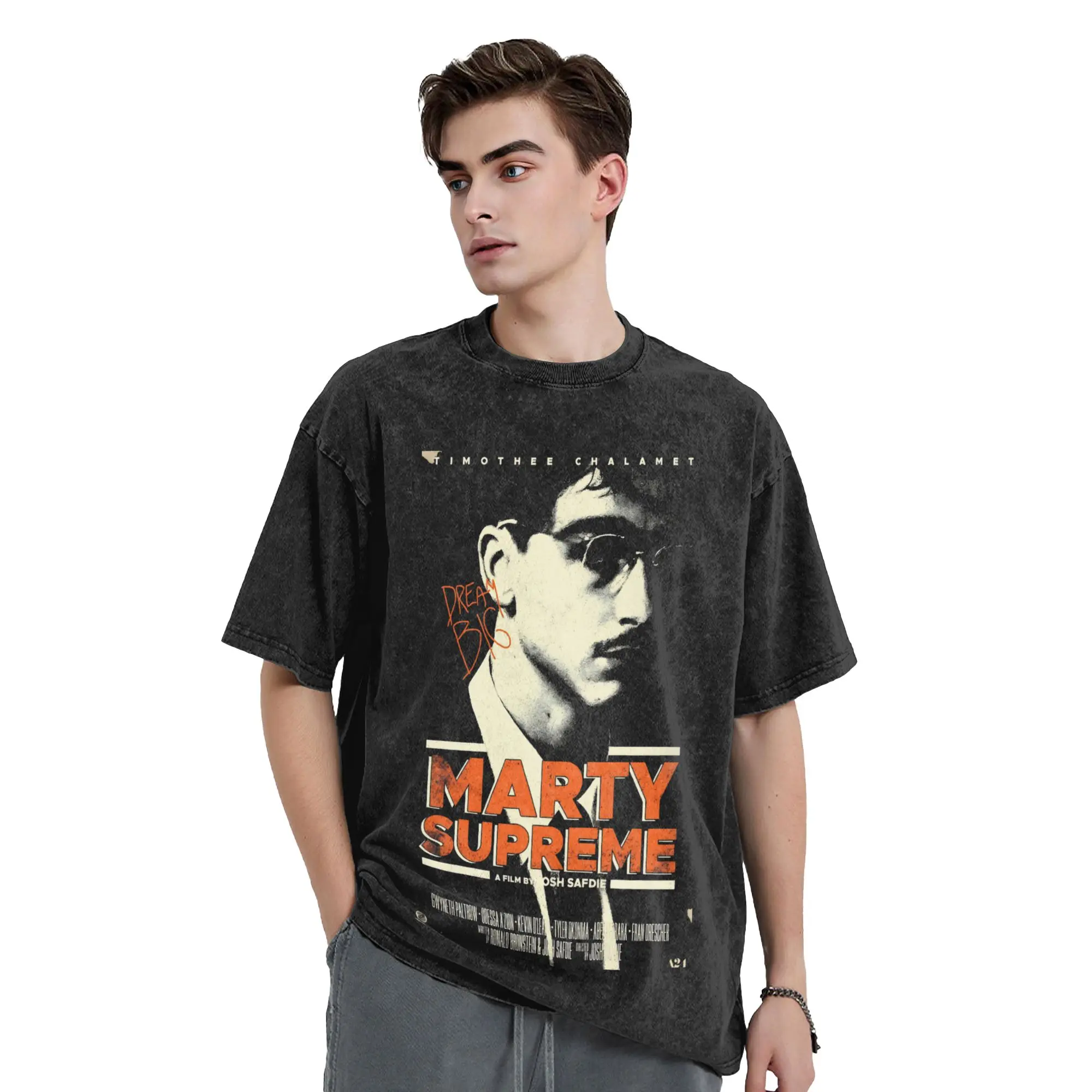 Marty Supreme Film Vintage Washed T Shirt Men's 100%Cotton Tops Print Ping Pong  Crewneck Short Sleeve