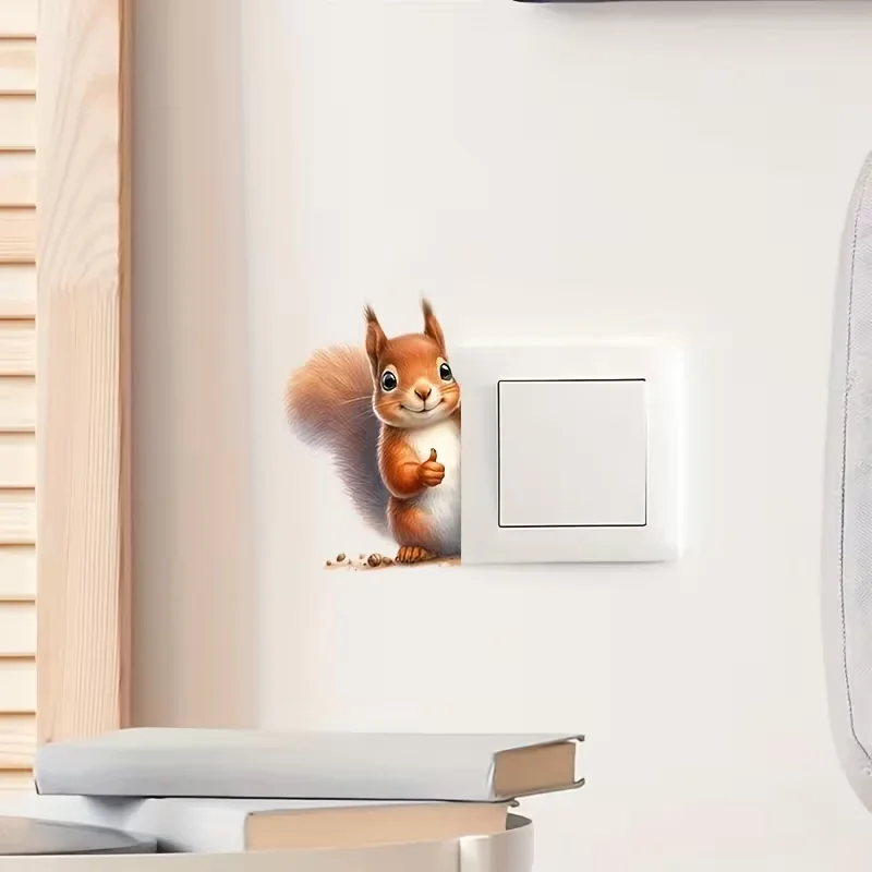 1pc simulation squirrel like switch sticker, cute animal decoration wall sticker, socket decoration, removable self-adhesive