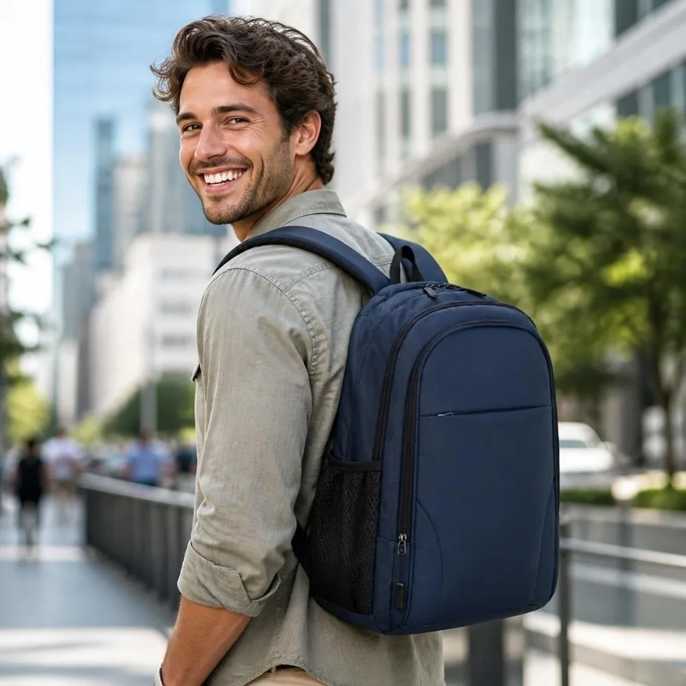 Large Capacity Student Schoolbag Adjustable Polyester Waterproof Rucksack Air Cushion Strap Durable Men's Backpacks for Work