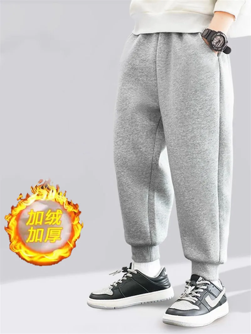 Boys Girls Thick Padded Pants Winter Big Kids Plus Velvet Warm Trousers Autumn Children Cotton Long Pants Casual Trousers 3-12Y
