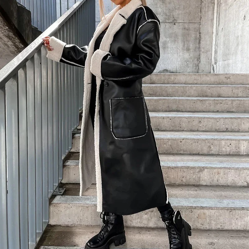 Winter Losse Lace-Up Lange Mode Jassen Vrouwen Warme Lamswol Zak Katoenen Jassen Nieuwe Herfst Casual Lederen Gewatteerde Windjack