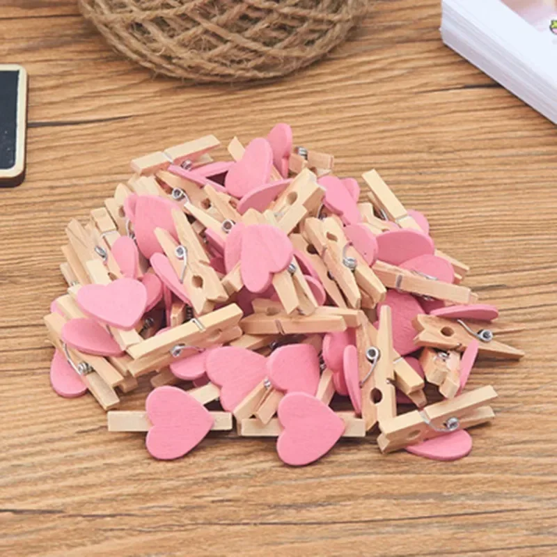 50Pcs/Set Wooden Clips Love Heart Pegs Clothespin DIY Cute Wedding Decor Craft Pegs Clothespin